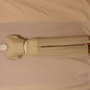 ‼️3 for $40‼️  Daisy Beige Sheer Short Sleeve Crop Top and Long Pants Set